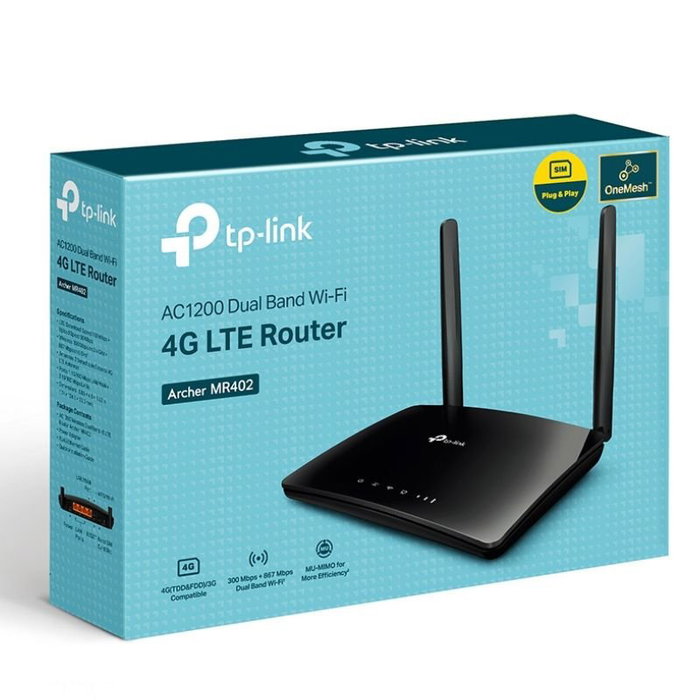 TP-Link Archer MR402 Router 4G LTE Inalámbrico AC1200 Doble Banda 2.4GHz 5GHz 2 Antenas WiFi 802.11ac